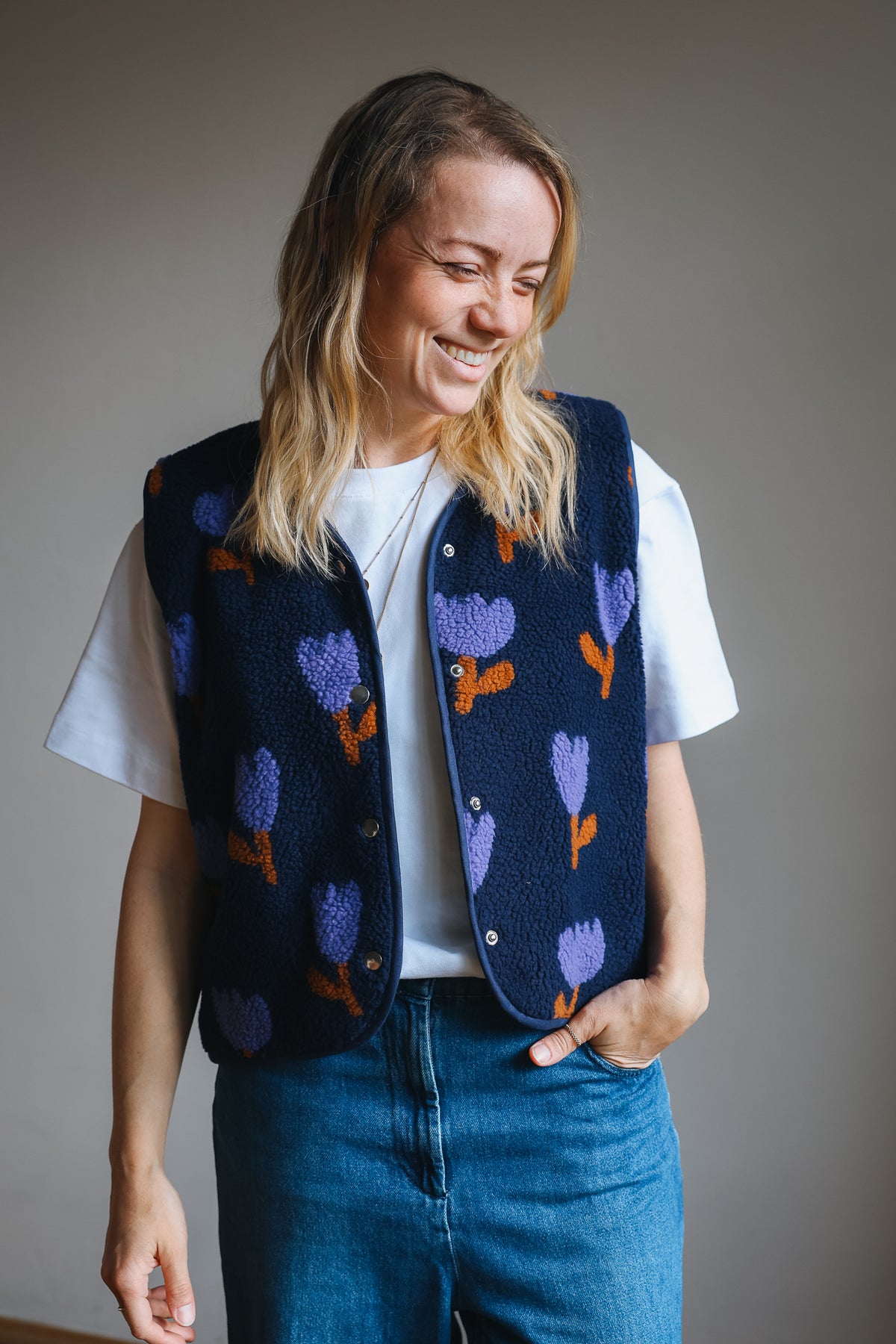 Morning Vest - Blue Tulips