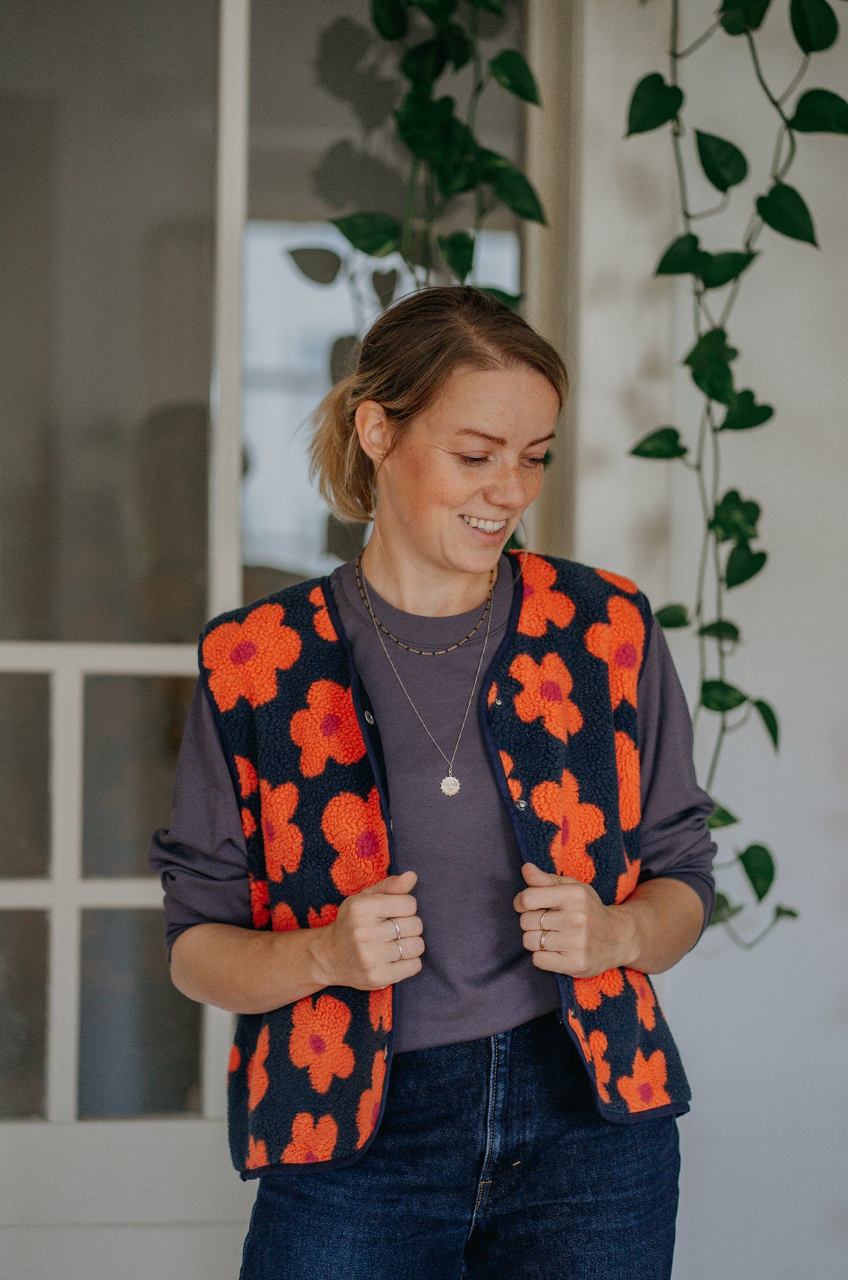 Morning Vest - Orange Flowers