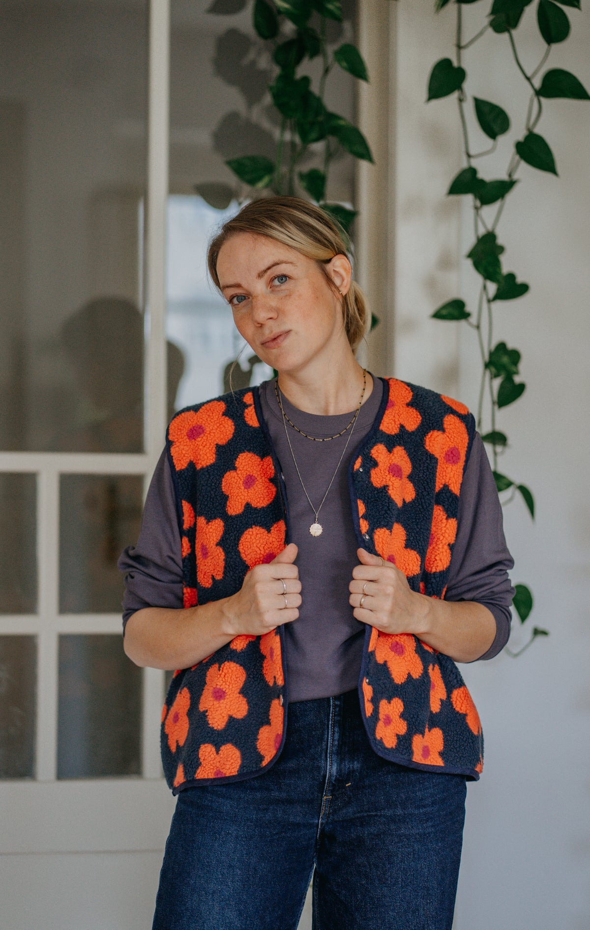 Morning Vest - Orange Flowers
