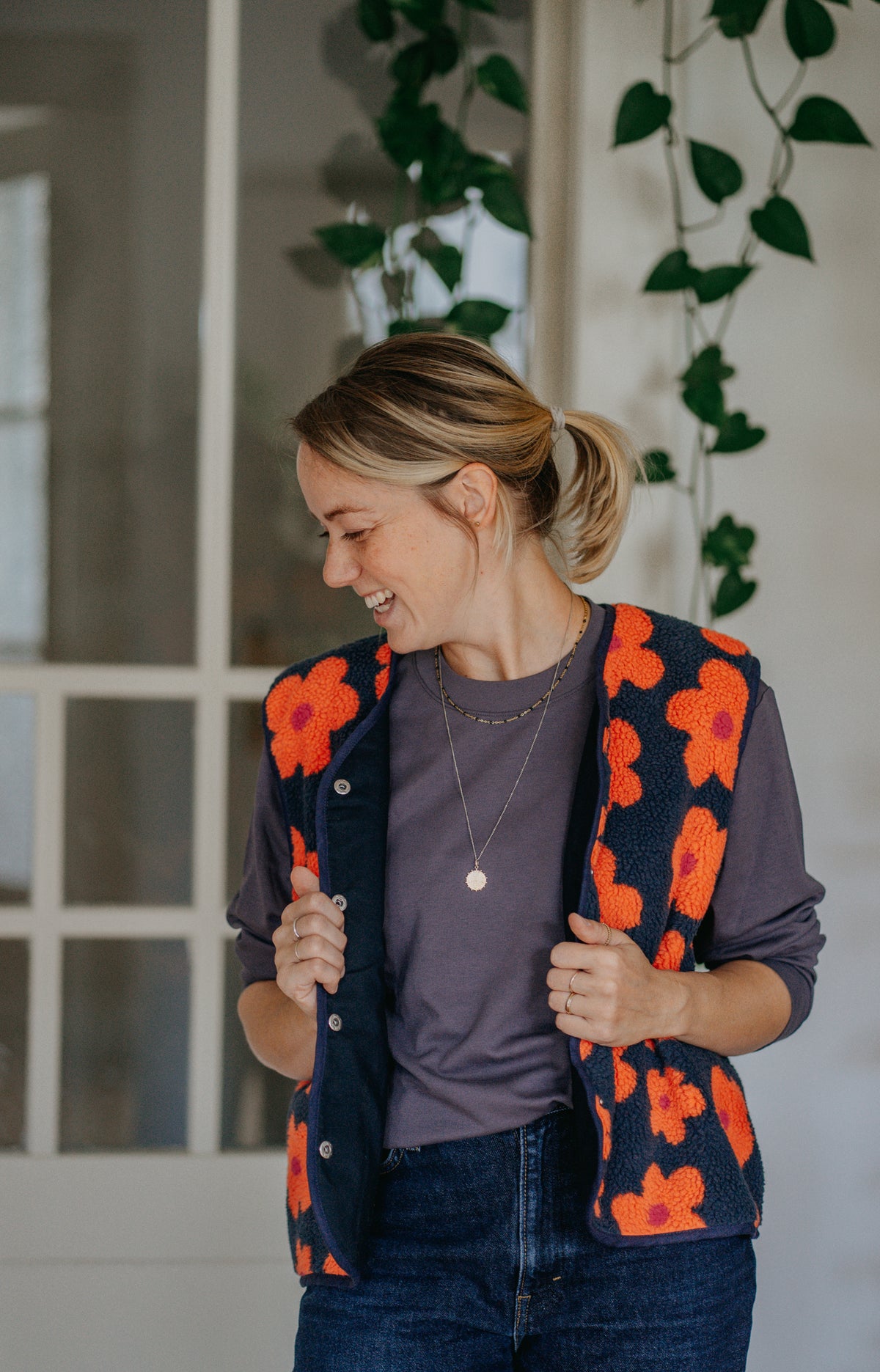 Morning Vest - Orange Flowers
